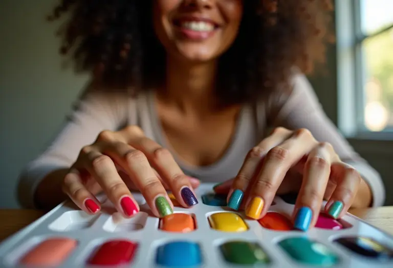 Mulher misturando esmaltes para criar cores únicas.