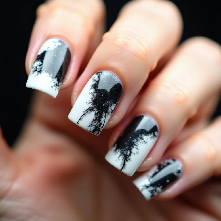 Nail art abstrata em unhas quadradas