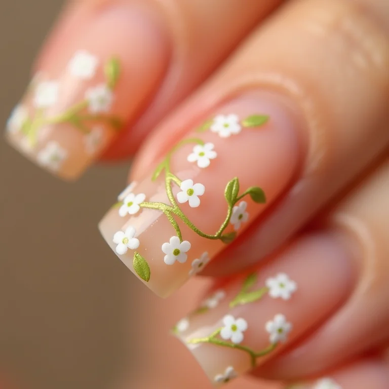 Nail art com flores brancas