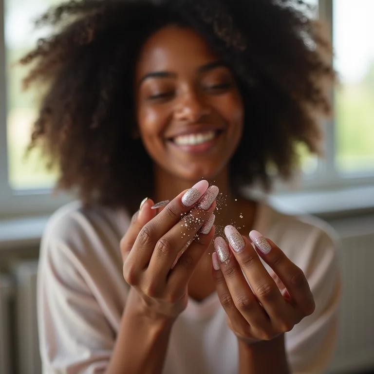 Nail art com glitter e confetes para unhas festivas