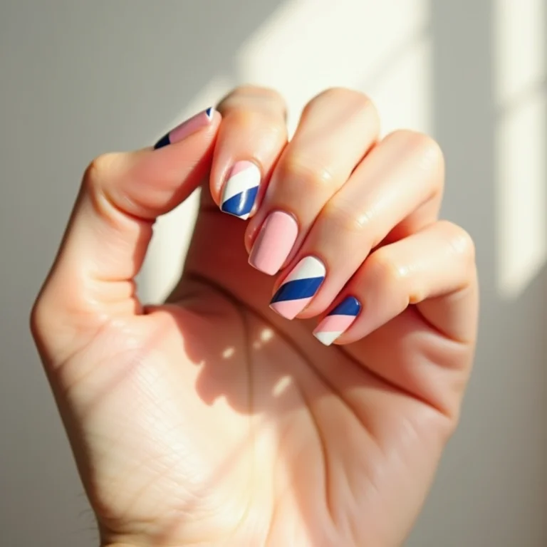 Nail art geométrica com fita adesiva para um visual moderno