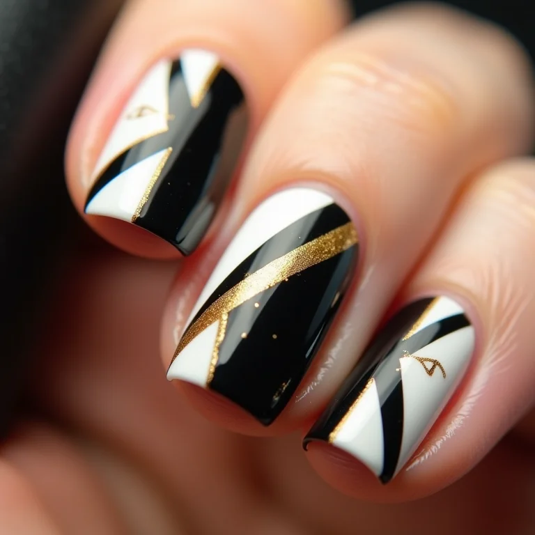 Nail art geométrica em macro.