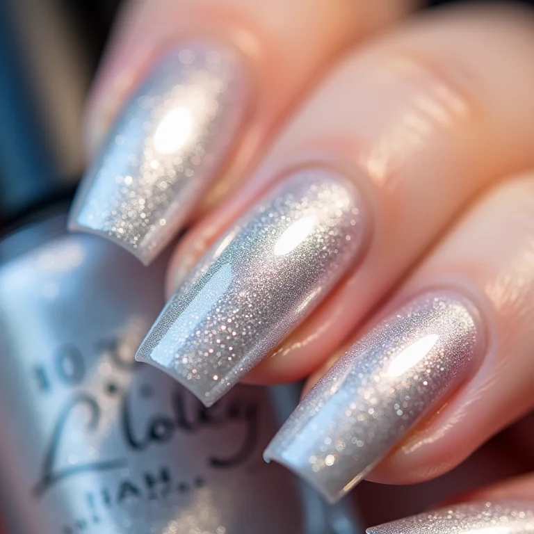 Ombré de glitter prata em unhas de gel