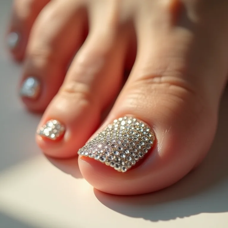 Pedrarias e joias nas unhas dos pés: um toque de luxo
