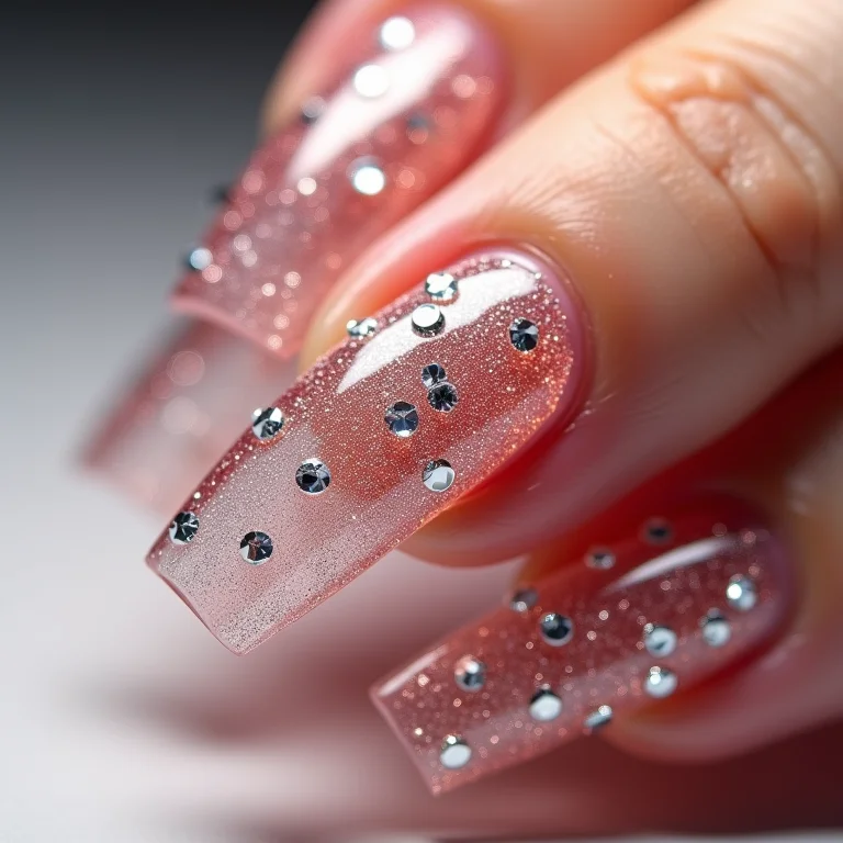 Pedrarias e strass em unhas de gel
