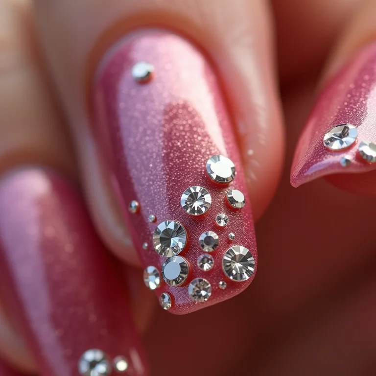 Pedrarias e strass em unhas