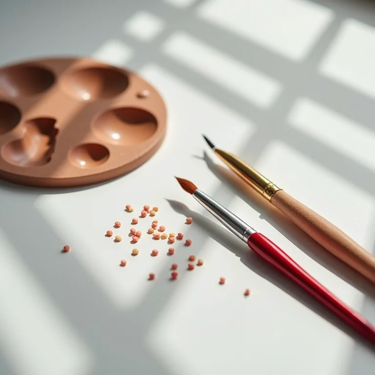 Pincéis de nail art, paleta de mistura e outras ferramentas.