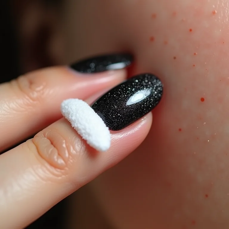 Remoção correta de esmalte com glitter preto