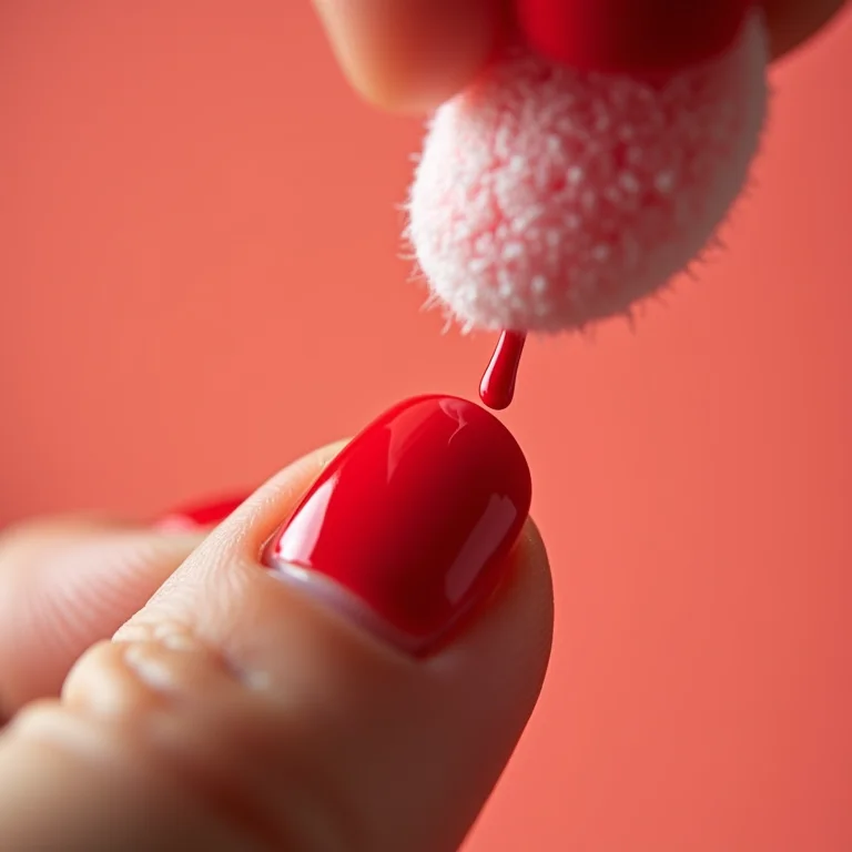 Remoção de esmalte Dior vermelho com algodão, sem danificar a unha.