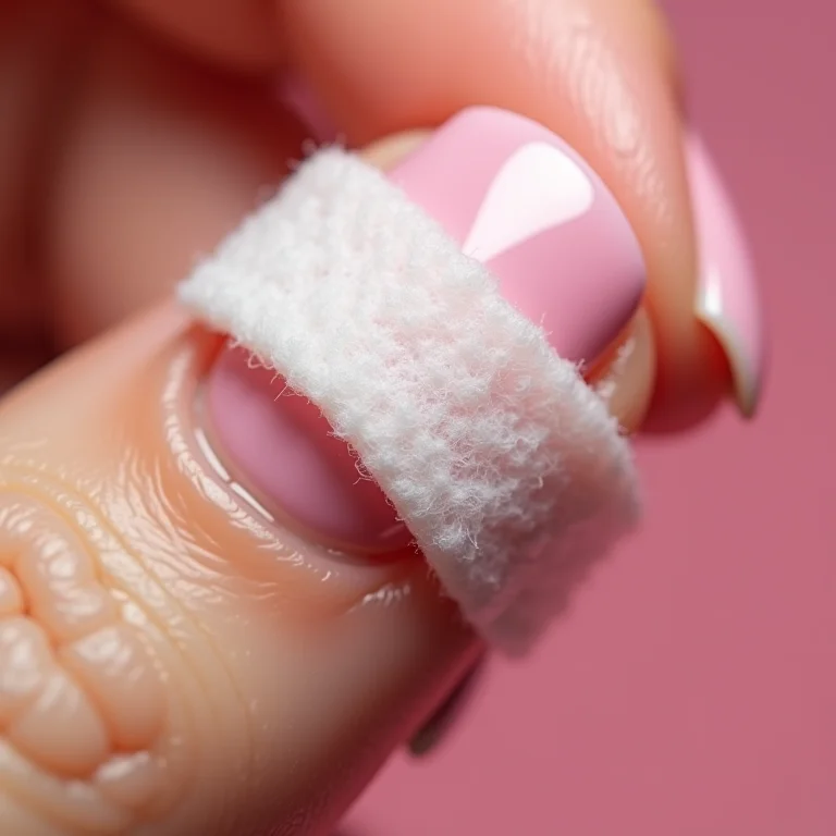 Remoção de gel com algodão e removedor de esmalte.