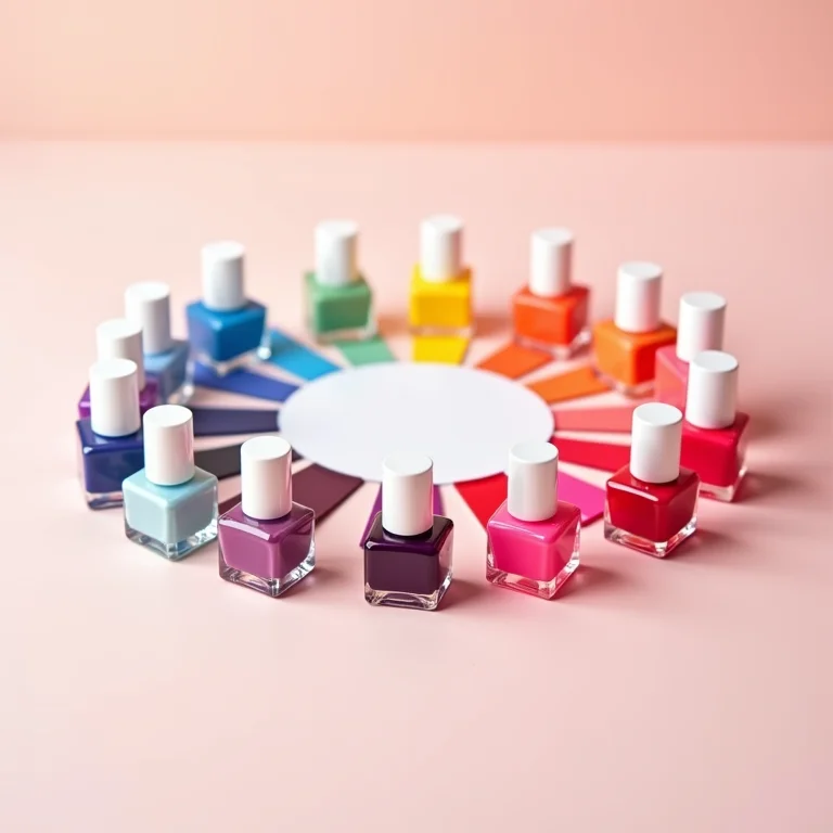 Roda de cores com esmaltes em tons harmônicos.