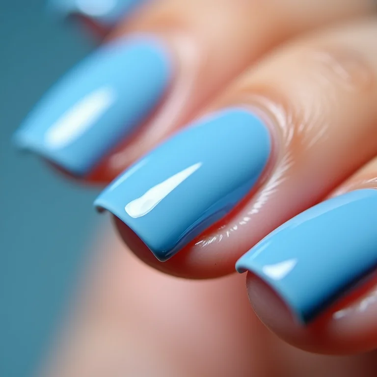 Secador de cabelo (ar frio) usado para secar unhas azuis.