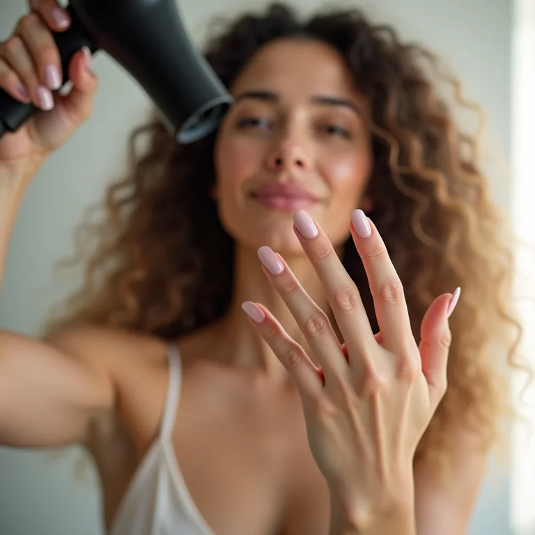 Secando o esmalte com secador de cabelo