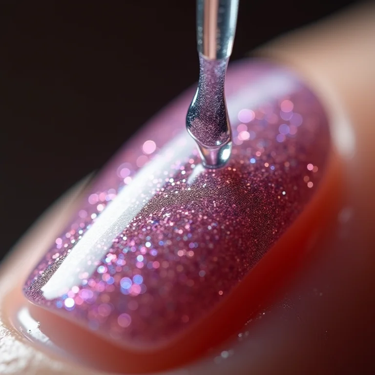 Selagem de glitter com top coat para maior durabilidade