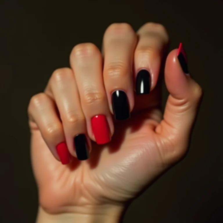Sofisticação e atitude: unhas vermelhas com detalhes em preto