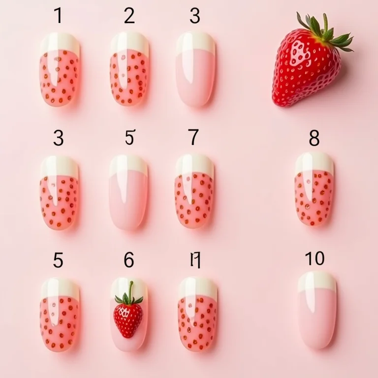 Tabela resumo do passo a passo das unhas de morango.