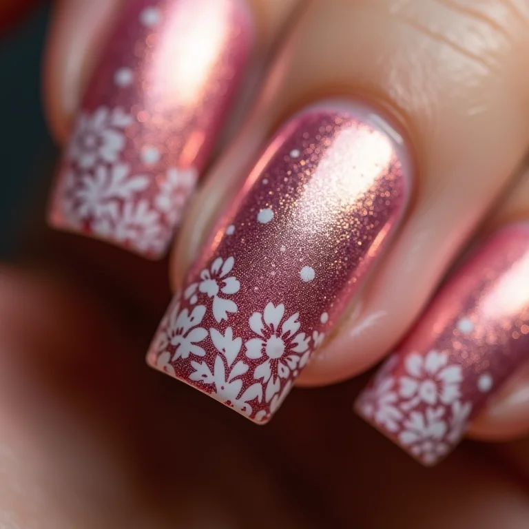 Técnica de stamping em nail art com flores