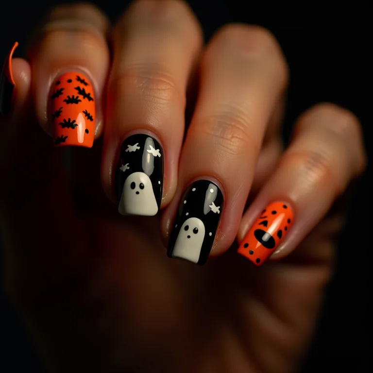 Temáticas especiais de Halloween em unhas curtas