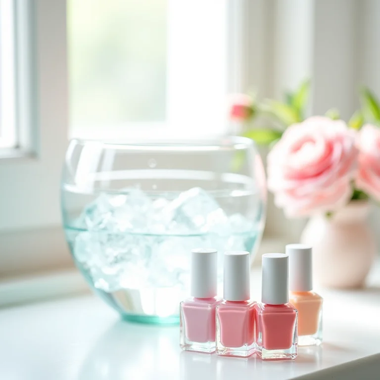 Tigela com água gelada e esmaltes coloridos