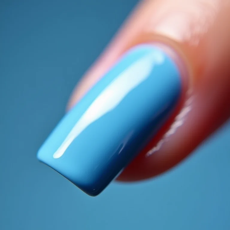 Unha azul celeste com acabamento impecável