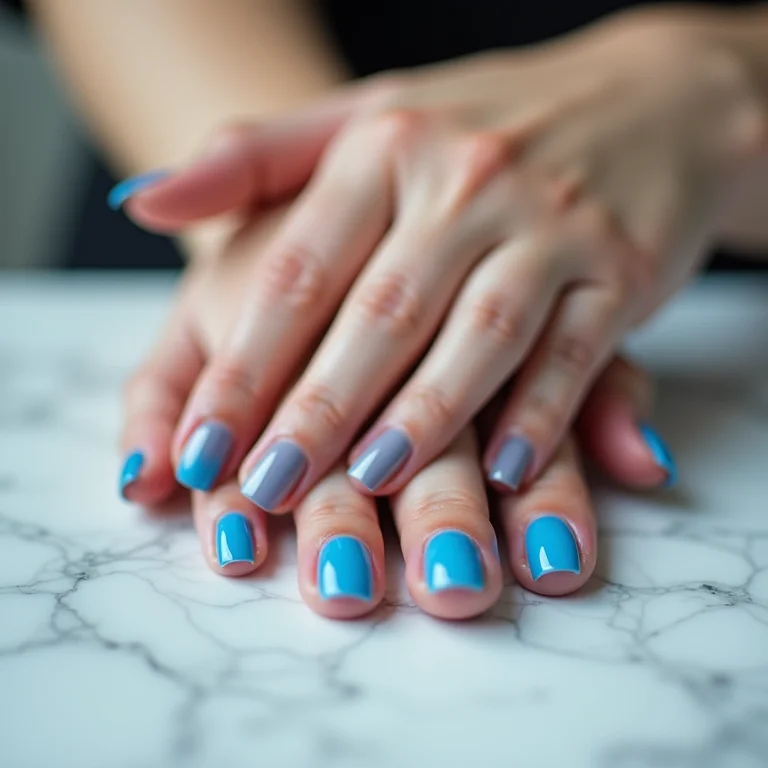 Unha azul minimalista com pontos de luz.