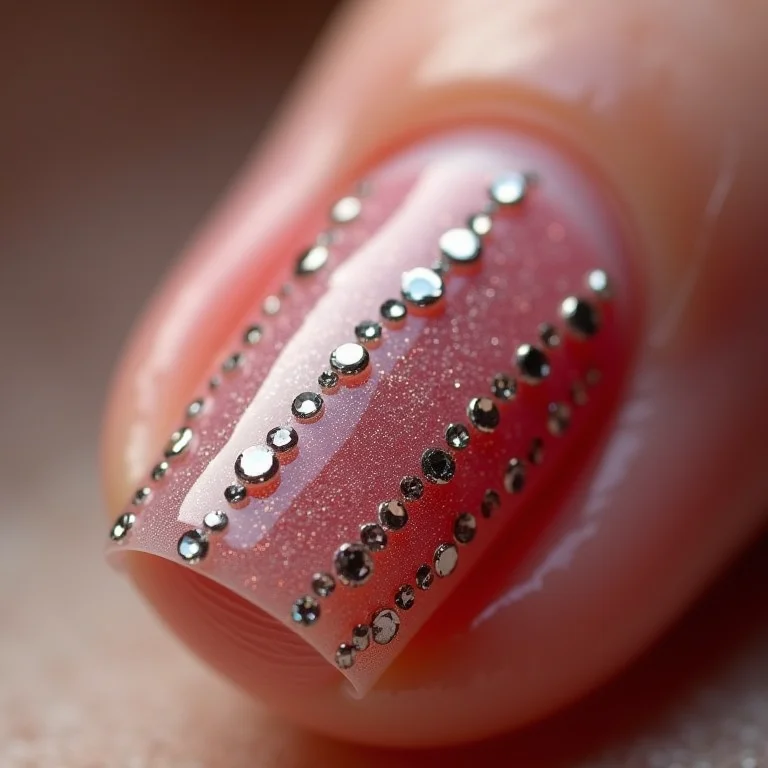 Unha com adesivo cravejado de pedrarias.