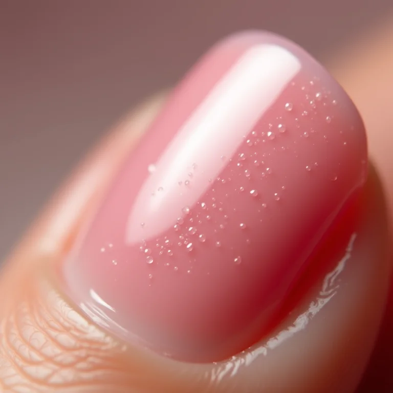 Unha com camada protetora de top coat sobre adesivo.