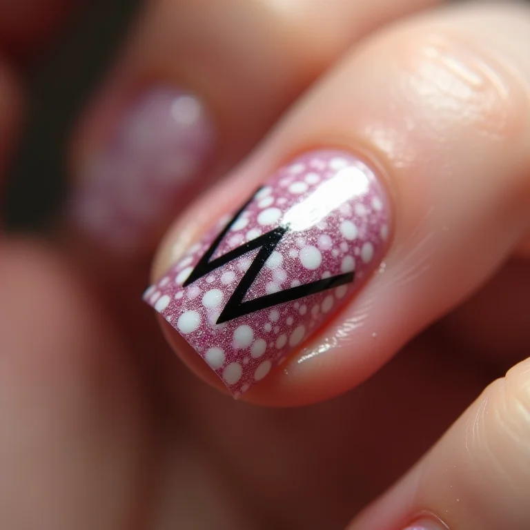 Unha com design 'W' e películas estampadas.