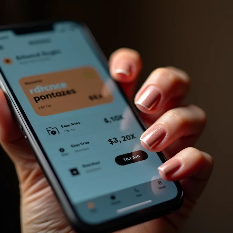 Unha com esmalte Impala refletindo tela de smartphone com comparador de preços.