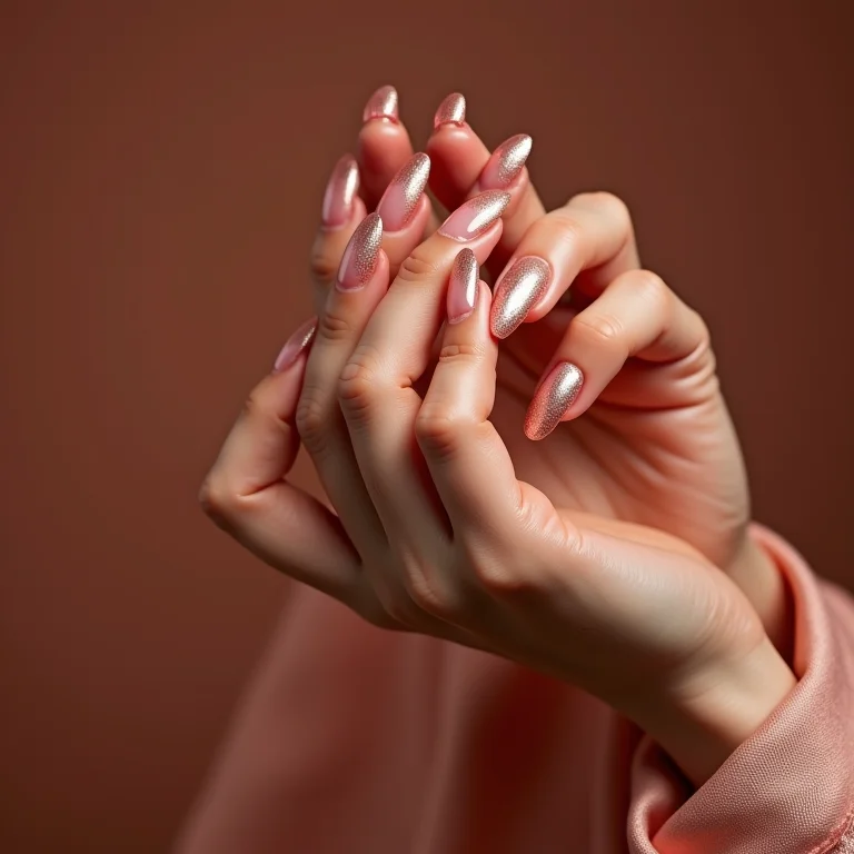 Unha com folha de ouro rosê