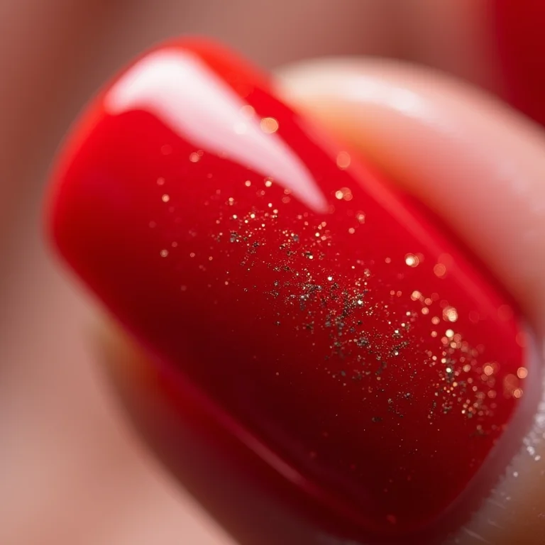 Unha de gel encapsulada vermelha clássica com glitter