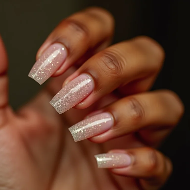 Unha de gel francesinha encapsulada com decoração em glitter