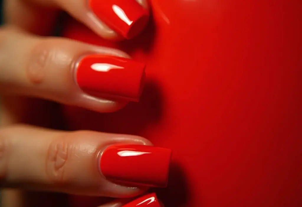 Unha de gel vermelha luxuosa tocando clutch dourada