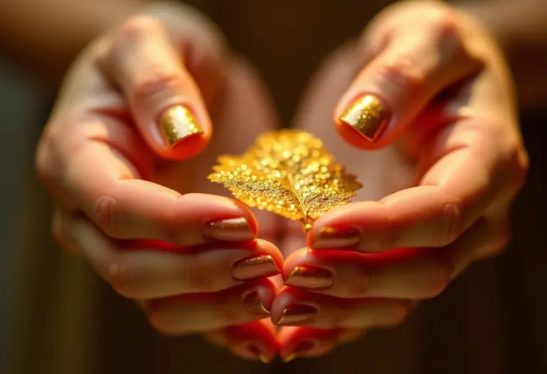Unha decorada com folha de ouro