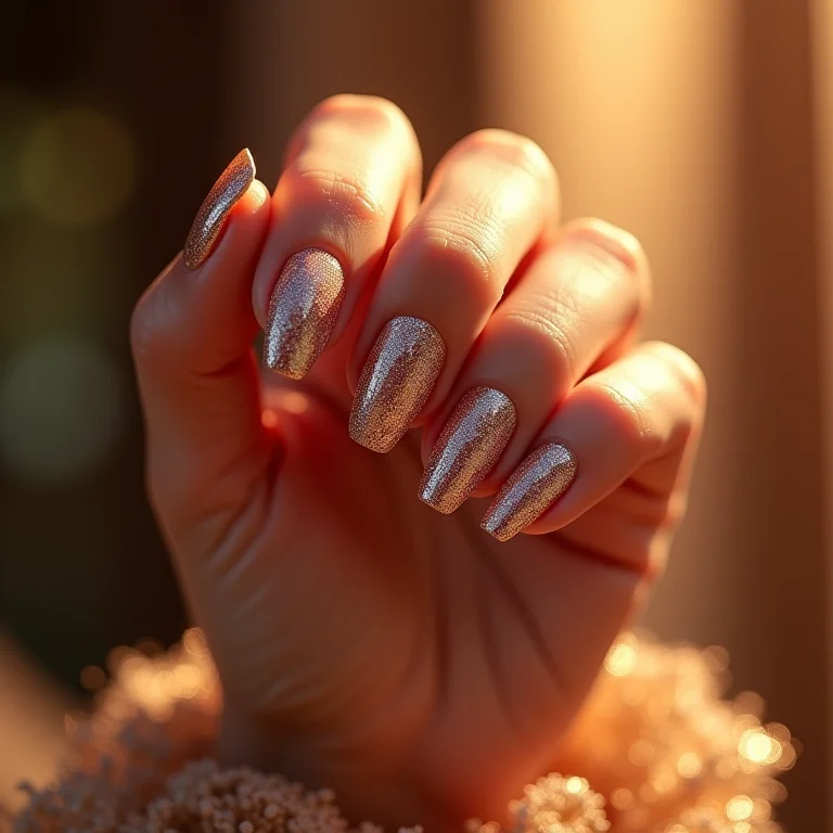 Unha decorada com glitter e glamour para a noite.