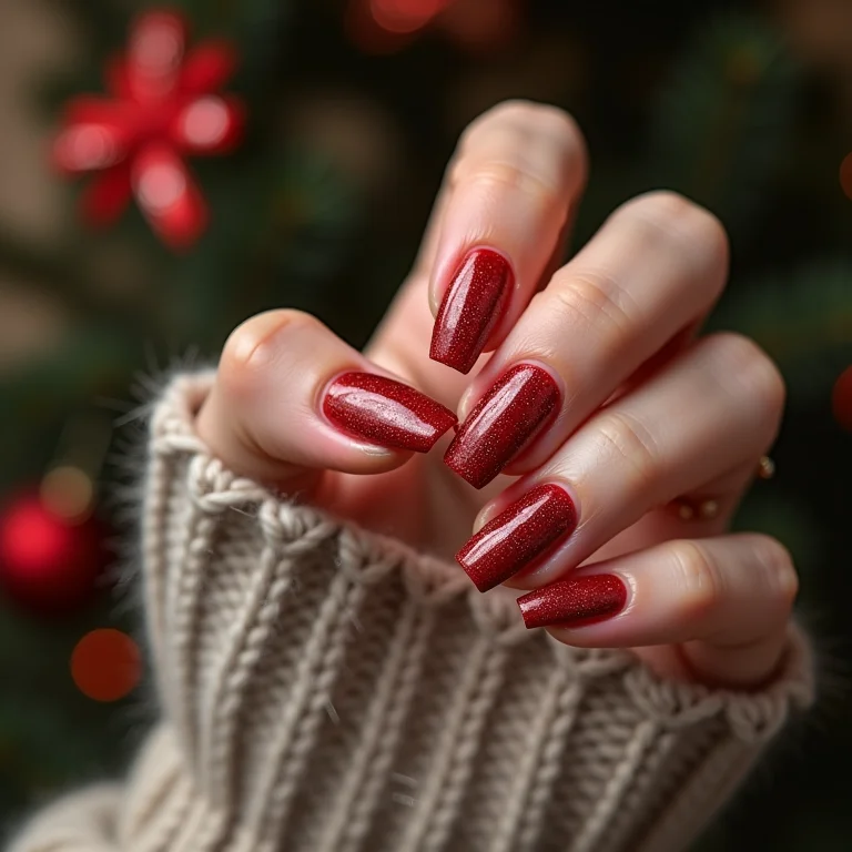 Unha decorada festiva para o Natal com motivos natalinos.