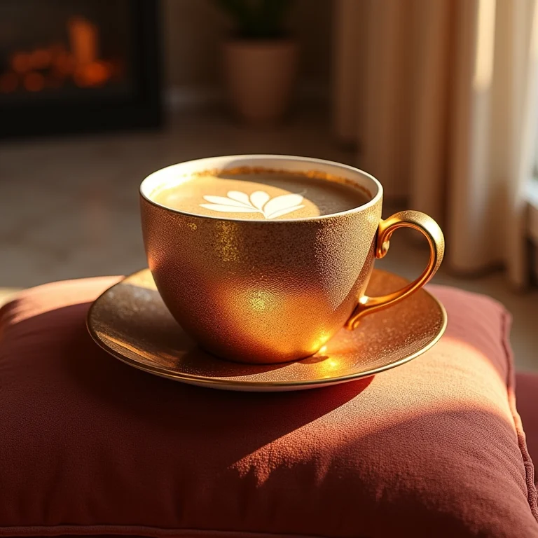 Unha decorada preta com detalhes em folha de ouro sobre almofada de veludo.