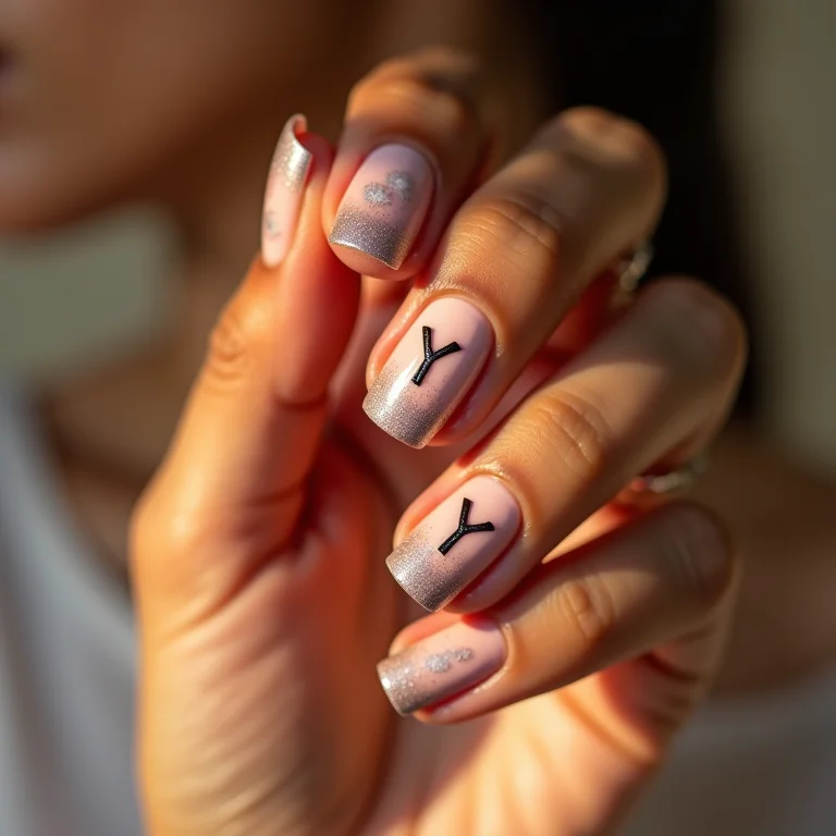 Unha degradê com a letra Y para um efeito suave e estiloso