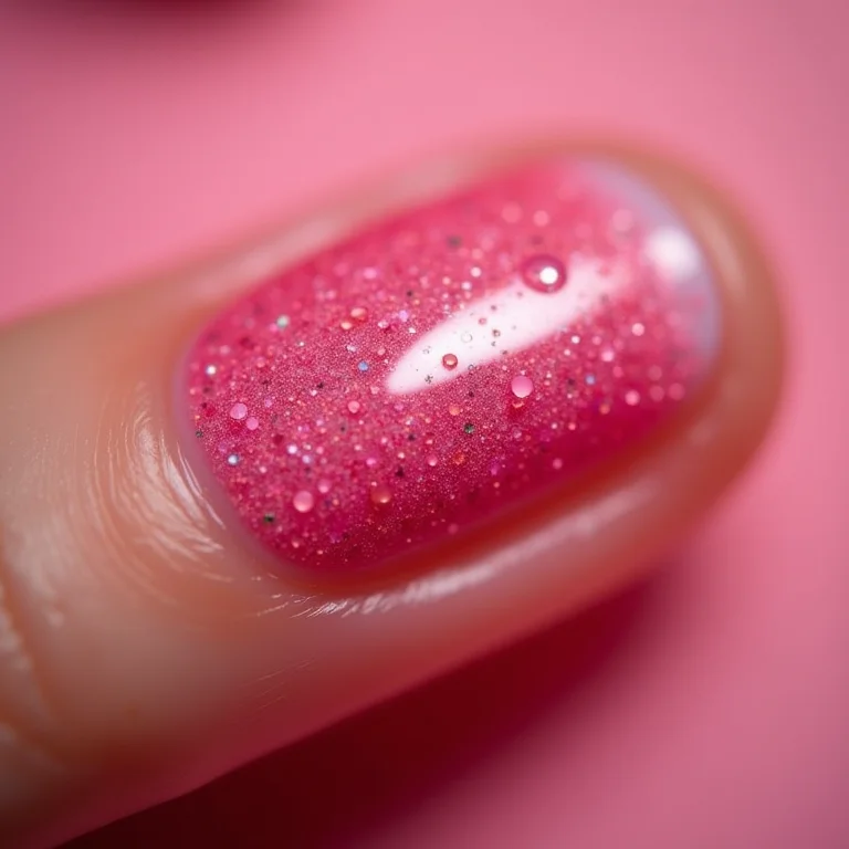 Unha degradê rosa com glitter em close-up