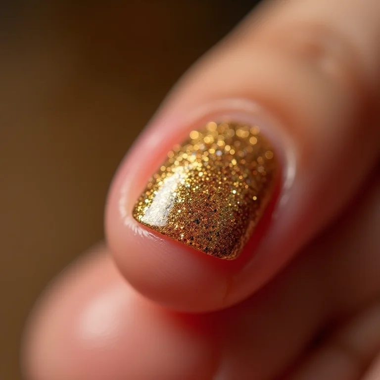 Unha do pé com glitter dourado na ponta