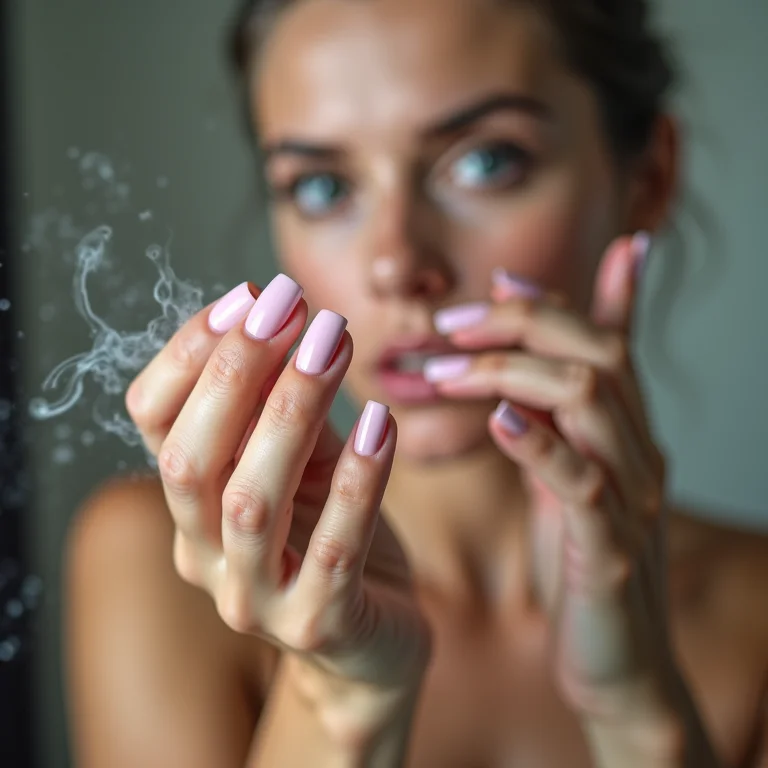 Unha exposta ao vapor quente do banheiro