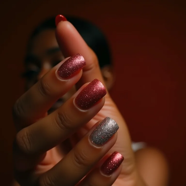 Unha filha única com destaque em glitter brilhante