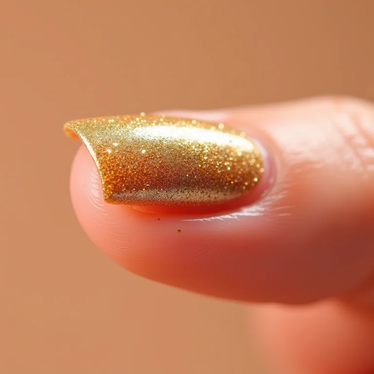 Unha filha única com glitter dourado