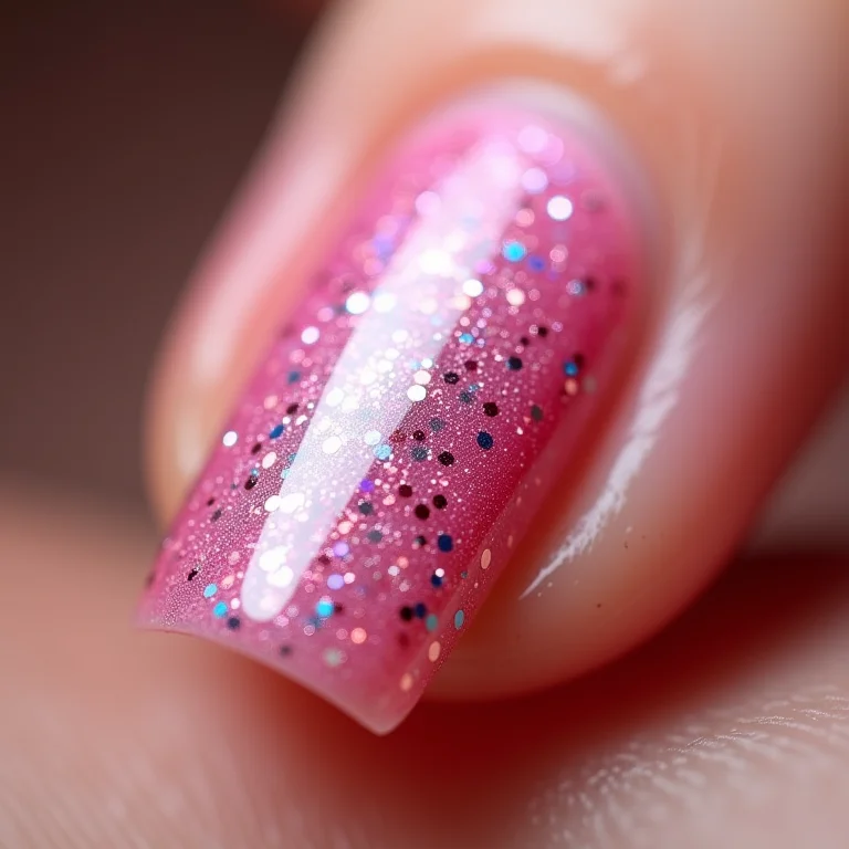 Unha filha única com glitter furta-cor rosa