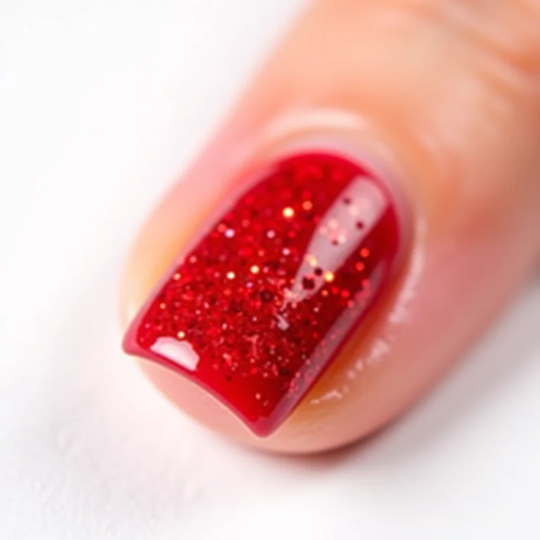 Unha filha única com glitter vermelho