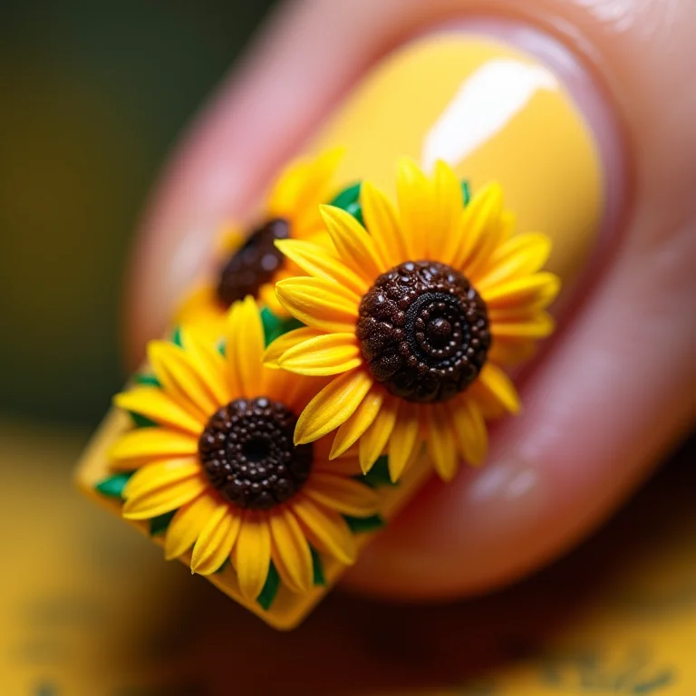 Unha inteira decorada com girassóis.