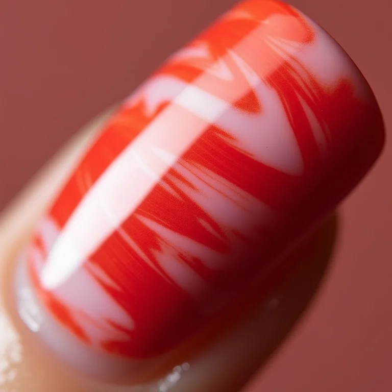 Unha marmorizada vermelha e branca