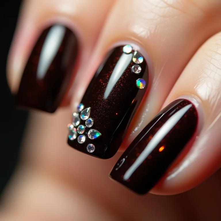 Unha marrom com pedrarias