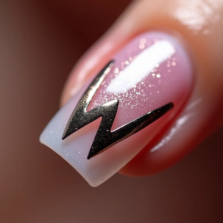 Unha metálica com 'W' e efeito espelhado.