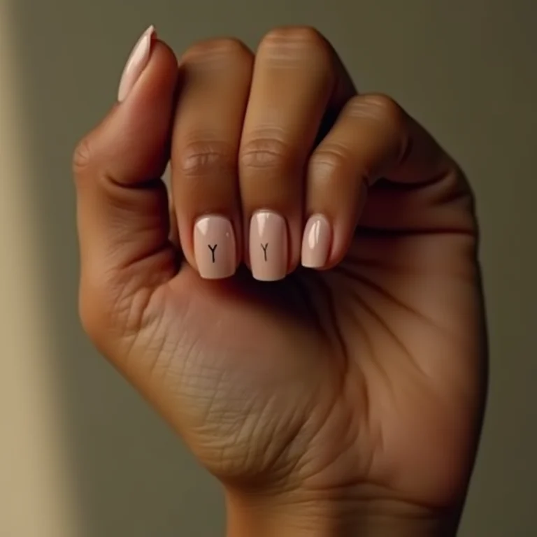 Unha minimalista com a letra Y em nude